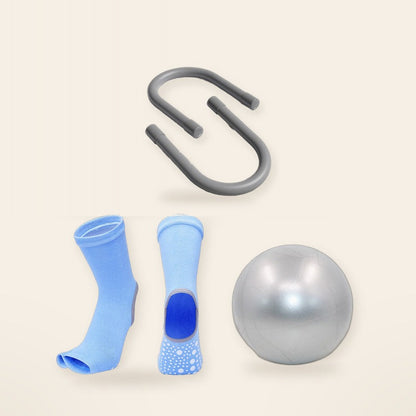 Studio Starter Kit in Blue: grip socks, mini Pilates ball and wrist & ankle weights